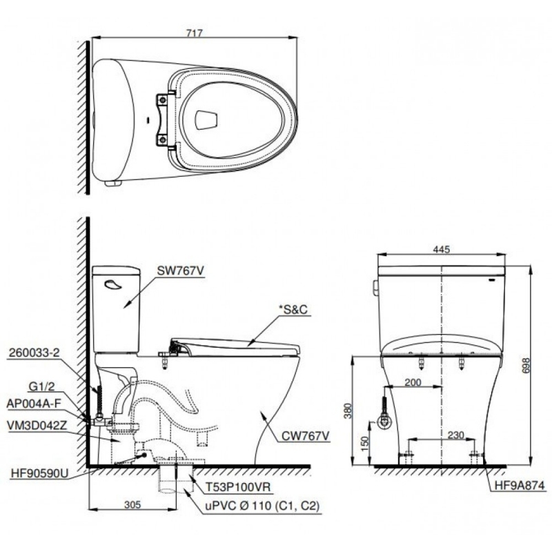 Bồn cầu thông minh ToTo WASHLET+ CS767CRW12