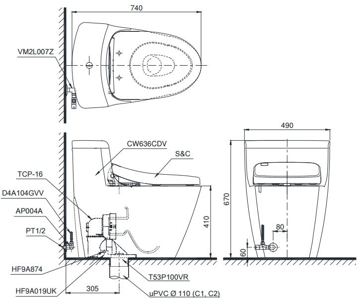 Bồn Cầu ToTo 1 Khối MS636DT2