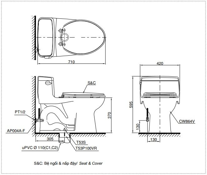 Bồn cầu ToTo 1 khối MS864T2