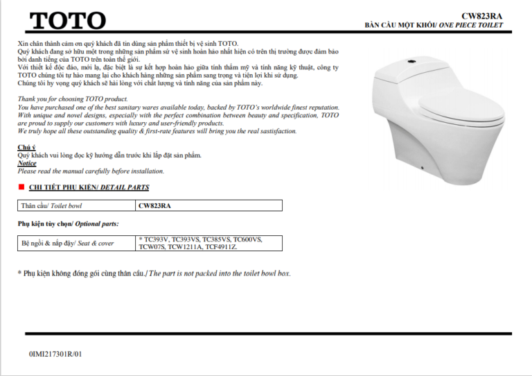 Bồn Cầu ToTo 1 Khối CW823RAT8