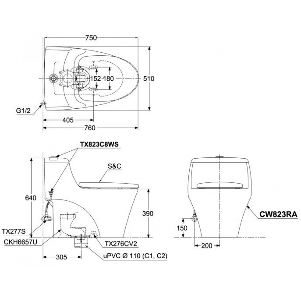 Bồn Cầu ToTo 1 Khối CW823RAT8