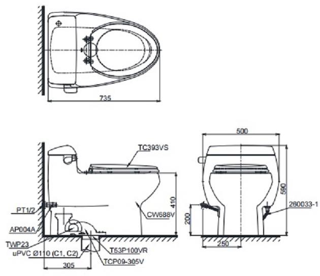 Bồn Cầu ToTo 1 Khối MS688T2