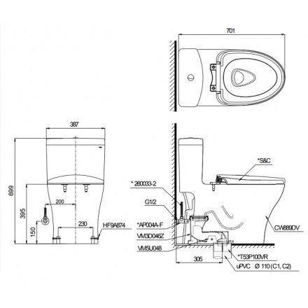 Bồn cầu ToTo 1 khối MS855DT3