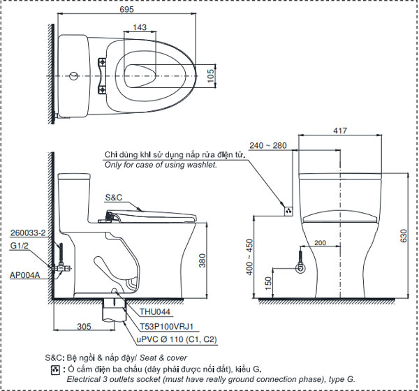 Bồn cầu ToTo 1 khối MS855DT8