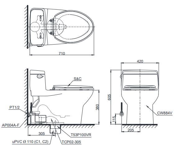 Bồn cầu ToTo 1 khối MS884T8