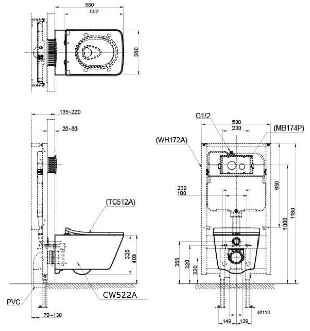 Bồn cầu treo tường ToTo CW522A-TC512A