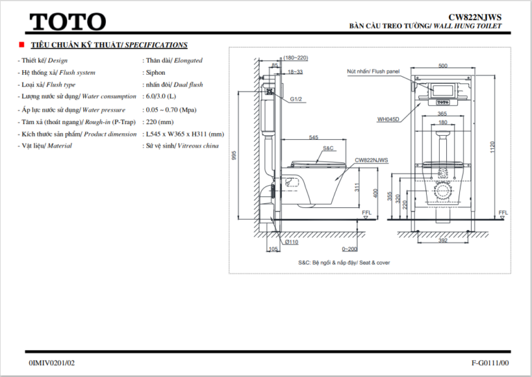 Bồn cầu treo tường ToTo CW822NJWS-TC393VS