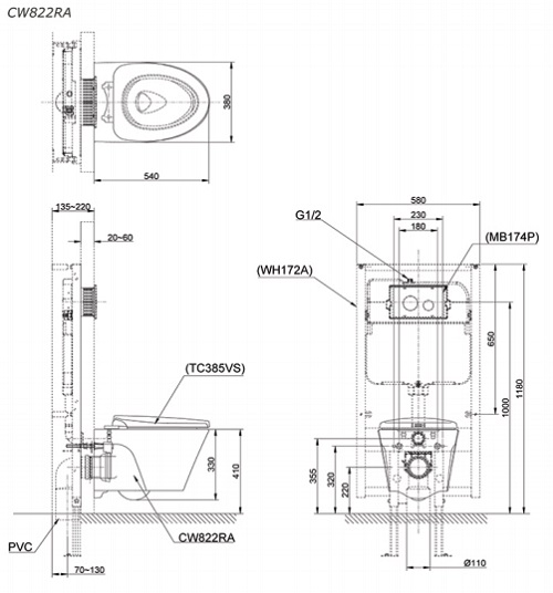 Bồn cầu treo tường ToTo CW822RA TC385VS