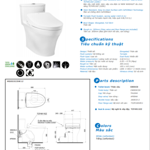 TSKT Bồn Cầu Thông Minh TOTO WASHLET+ MS855CDW12