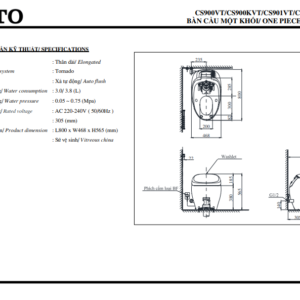 TSKT Bồn Cầu TOTO NEOREST CS900KVT-T53P100VR