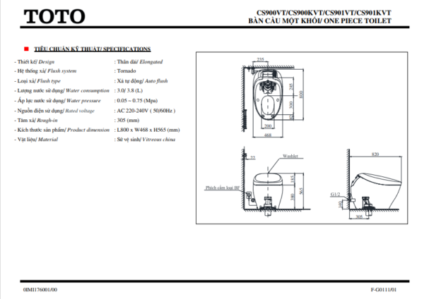 TSKT Bồn Cầu TOTO NEOREST CS900KVT-T53P100VR