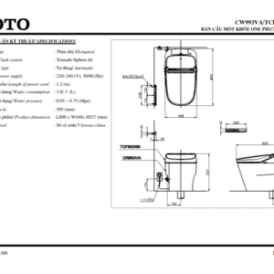 TSKT Bồn Cầu TOTO NEOREST CW993VA-TCF993WA-T53P100VR