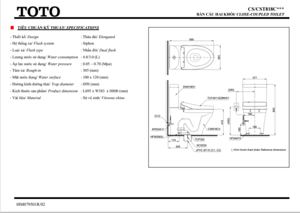 TSKT Bồn Cầu Thông Minh TOTO WASHLET+ CS818CDW12