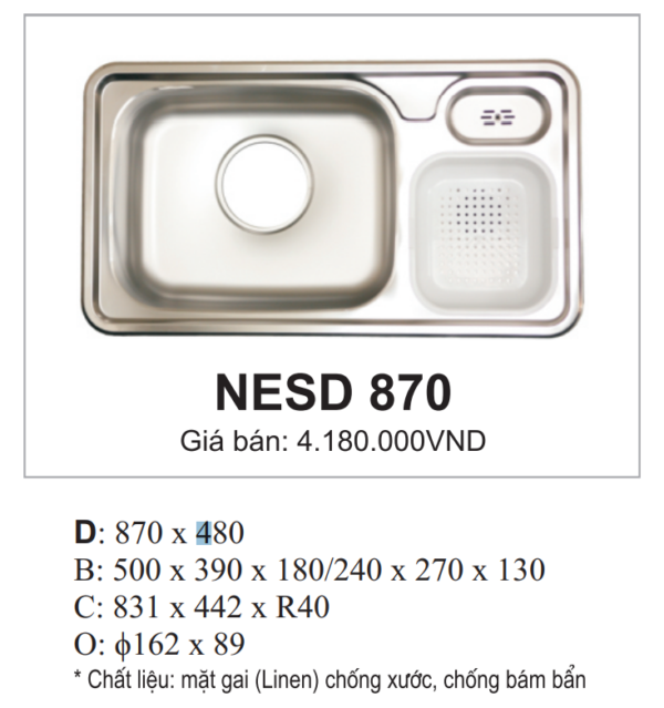 Chậu Rửa bát 3 Hố lệch Hàn Quốc Ecofa NESD 870