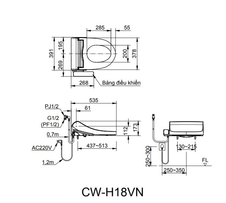 Nắp bồn cầu thông minh Inax CW-H18VN