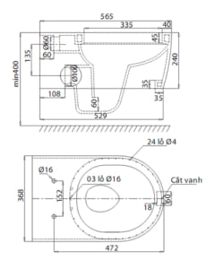 Bản vẽ Bồn Cầu Treo Tường Viglacera V55