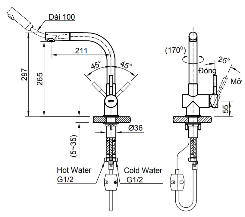 Vòi Rửa Bát INAX Dạng Rút SFV-1013SX