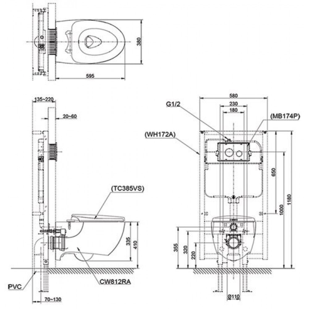 Bản vẽ và các thông số kỹ thuật ToTo CW812RA-TC811SJ