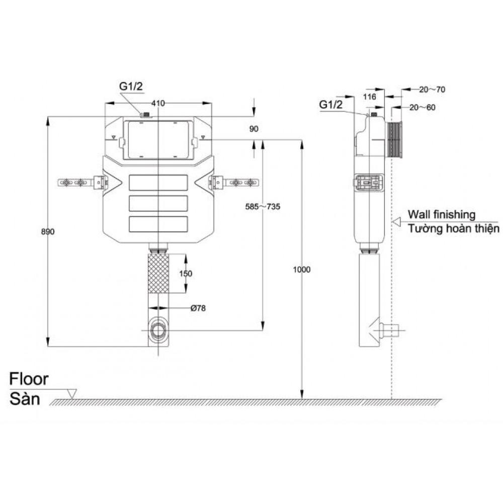 Két nước âm tường ToTo WH050