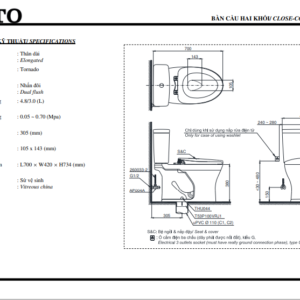 Bản vẽ kỹ thuật bồn cầu ToTo CS735