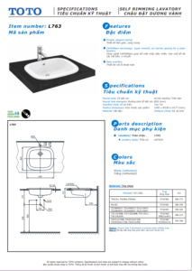 TSKT Chậu Rửa Mặt Dương Vành TOTO L763