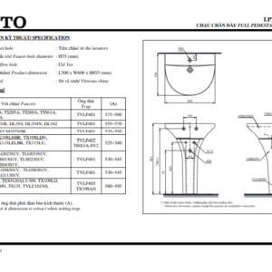 TSKT Chậu Rửa Mặt Chân Dài ToTo LPT947CS