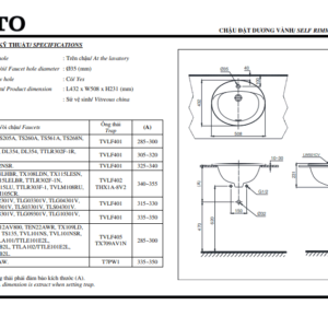 TSKT Chậu Rửa Mặt Dương Vành TOTO L501C