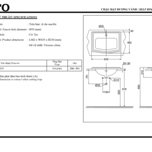 Thông số kỹ thuật chậu Toto LW781CJ