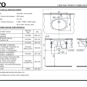 TSKT Chậu ToTo LW1505V-TL516GV