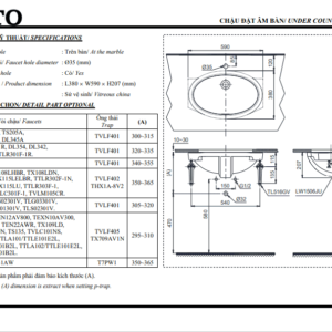 TSKT Chậu Rửa Mặt LW1506V-TL516GV