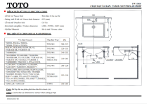 TSKT Chậu Rửa Mặt Âm Bàn ToTo LW1536V