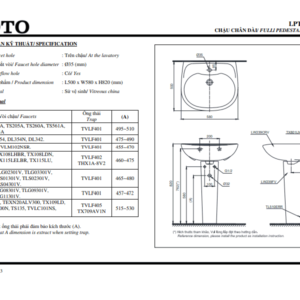 TSKT Chậu Rửa Mặt Chân Dài ToTo LPT239CR