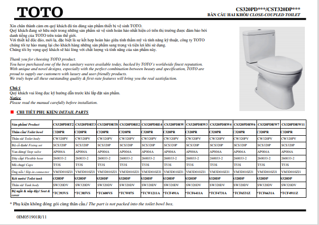 Bệt vệ sinh 2 khối ToTo CS320DMT3 PDRT3 DRT3